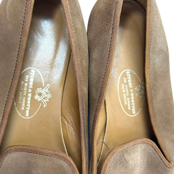 Stubbs & Wootton Tobacco Suede Creel Bag w/ Emb X'd Fly Rods Slippers Size 9.5 - Picture 5 of 6